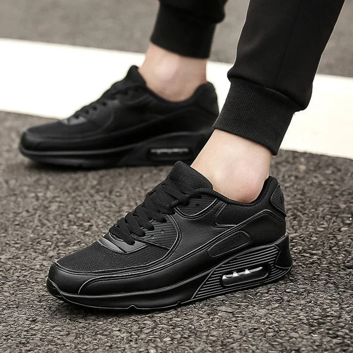 Men's White Walking Sneakers - Breathable & Slip-Resistant - Black