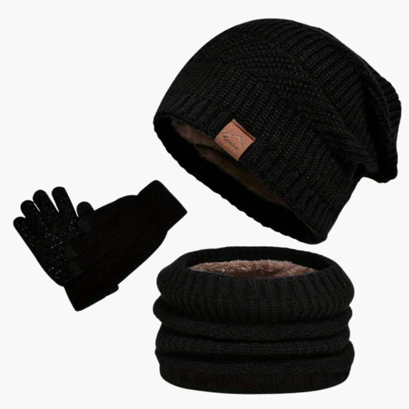Men's Winter Beanie, Scarf & Gloves Set - Warm 3-Piece Bundle - Black