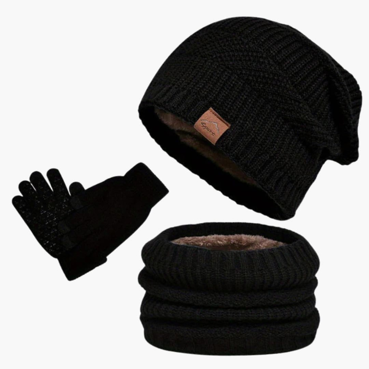 Men's Winter Beanie, Scarf & Gloves Set - Warm 3-Piece Bundle - Black
