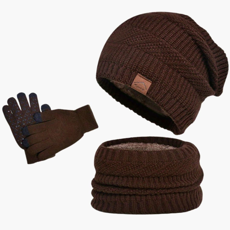 Men's Winter Beanie, Scarf & Gloves Set - Warm 3-Piece Bundle - Coffee