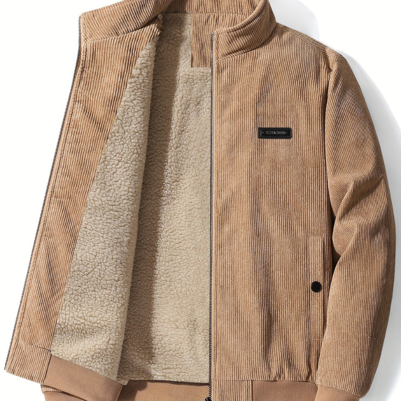 Men's Winter Coat with Stand Collar - Warm & Stylish - Khaki