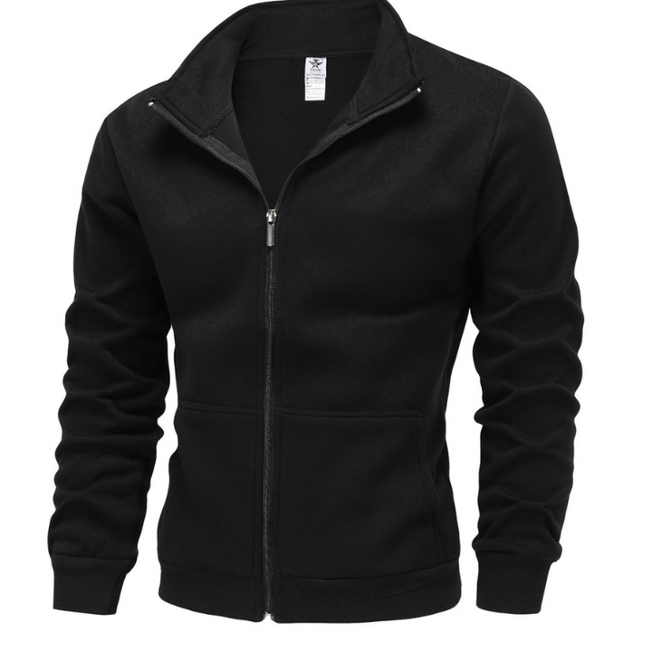 Men's Winter Jacket - Sporty High Collar Casual Warmth - Black