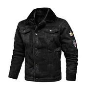 Men's Winter Jacket with Faux Fur Collar - Khaki - Black