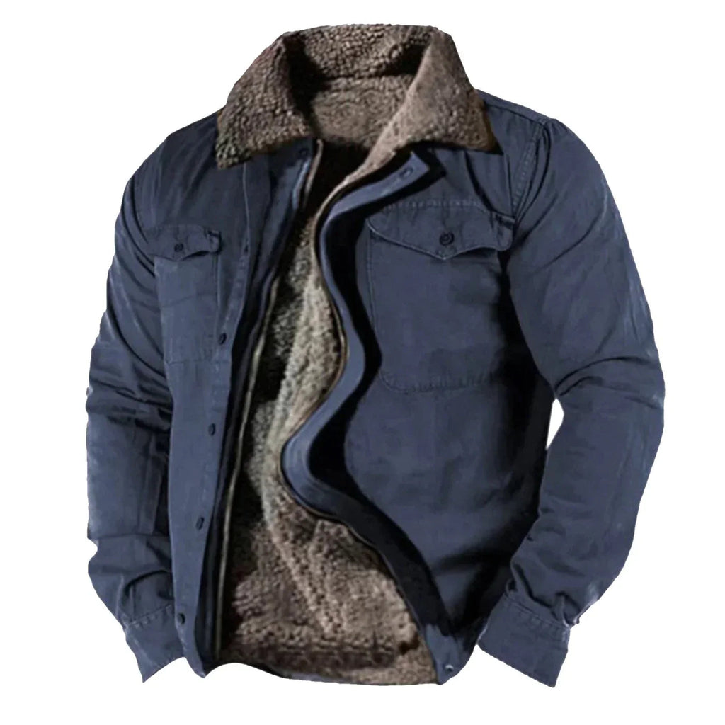 Men's Winter Jacket with Fleece Collar - Warm & Versatile - Blue