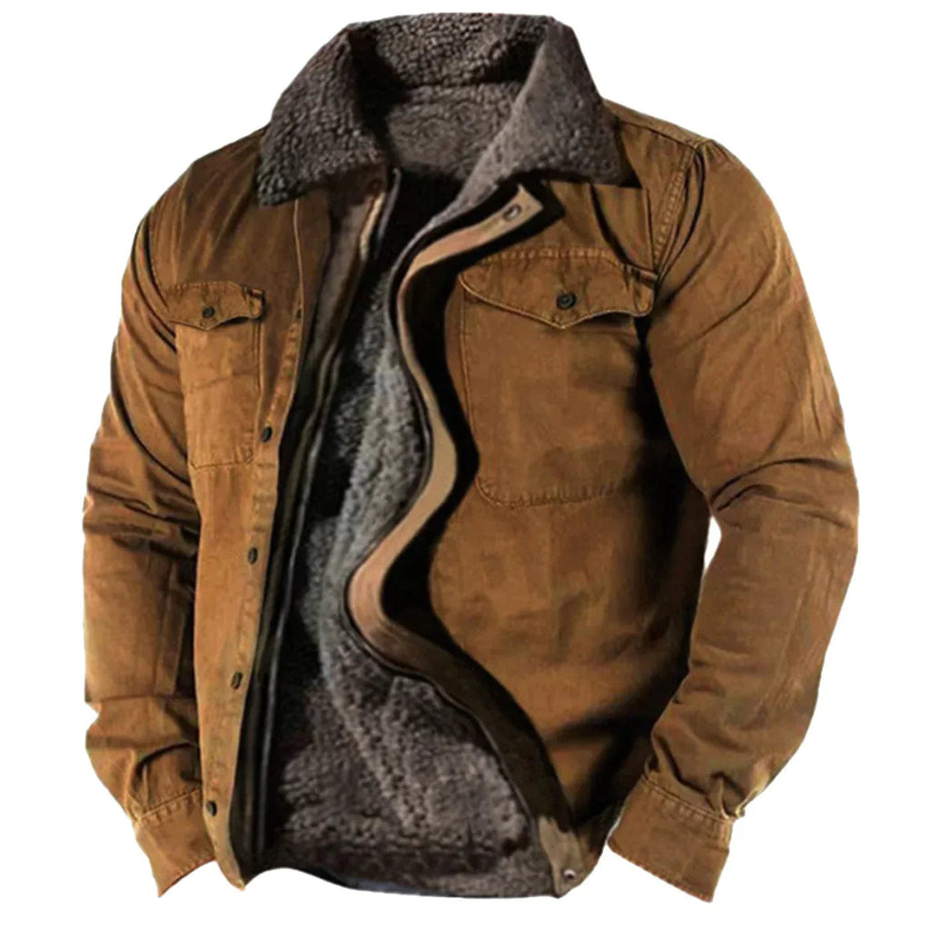Men's Winter Jacket with Fleece Collar - Warm & Versatile - Brown