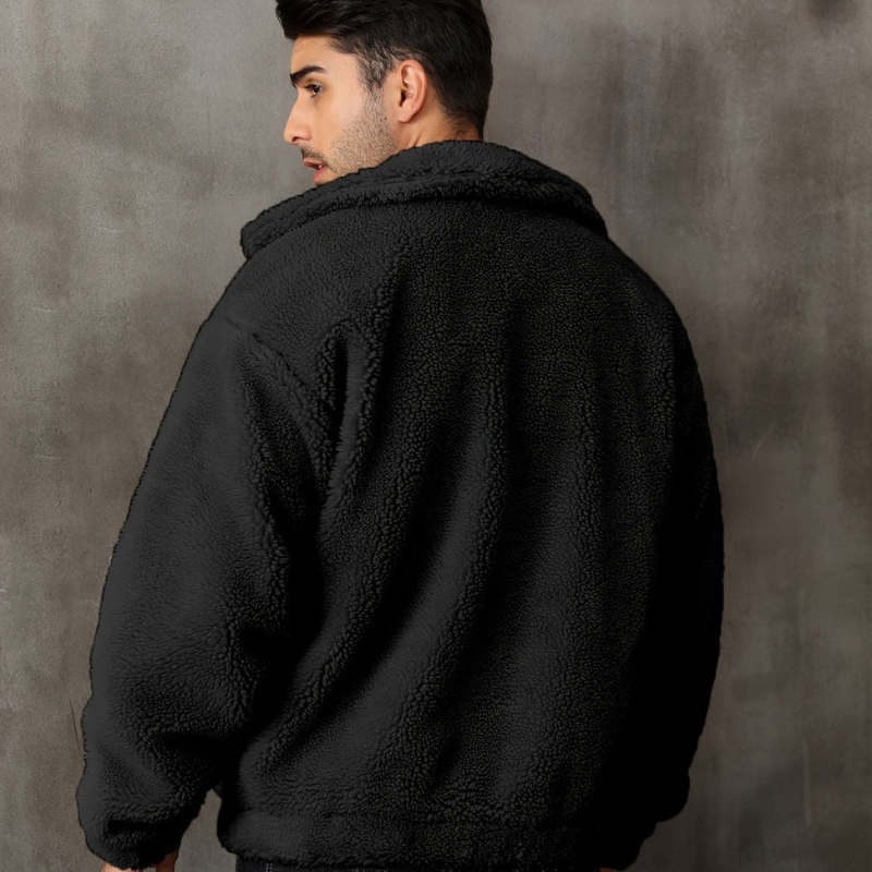 Men's Winter Jacket with Fur Lining - Zip & Stand Collar