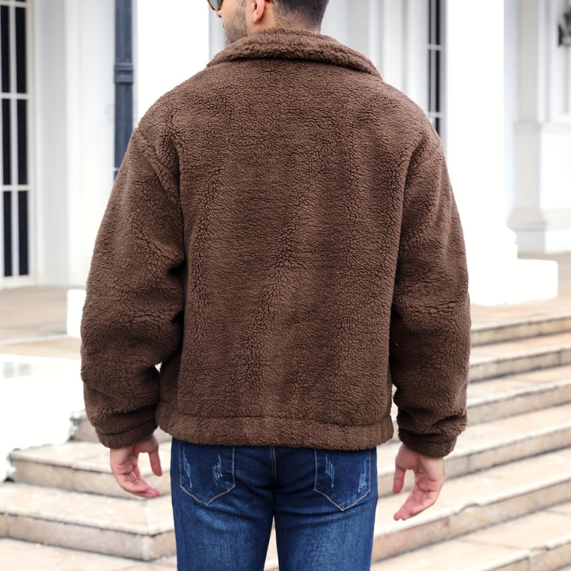 Men's Winter Jacket with Fur Lining - Zip & Stand Collar
