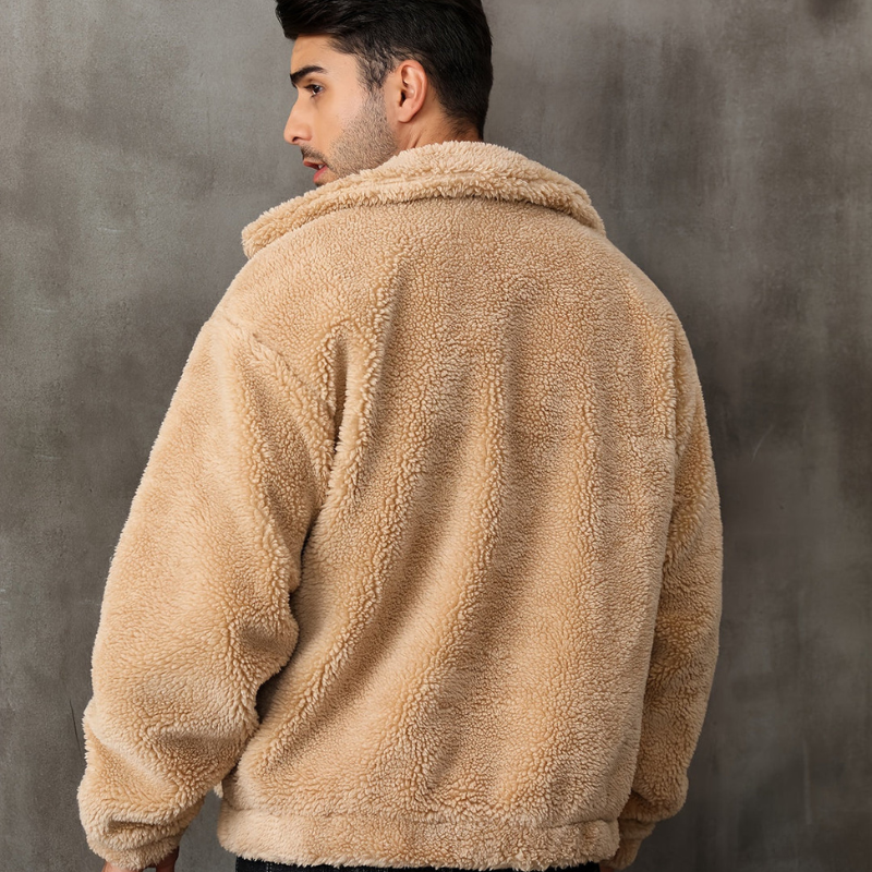 Men's Winter Jacket with Fur Lining - Zip & Stand Collar