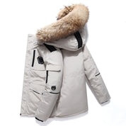 Men's Winter Jacket with Hood - Warm & Stylish - White