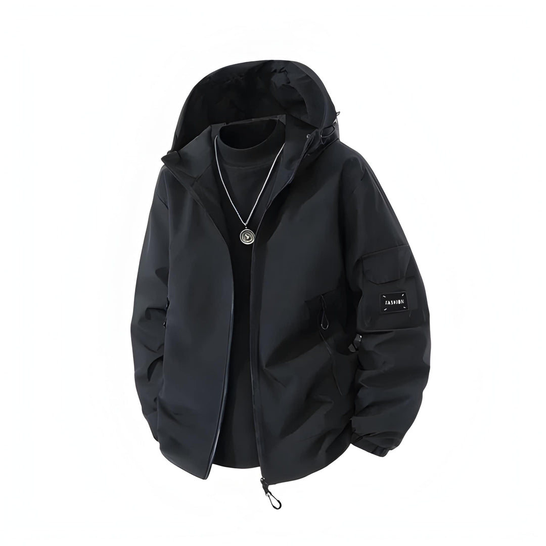 Men's Winter Ski Jacket with Hood - Windproof & Insulated - Black