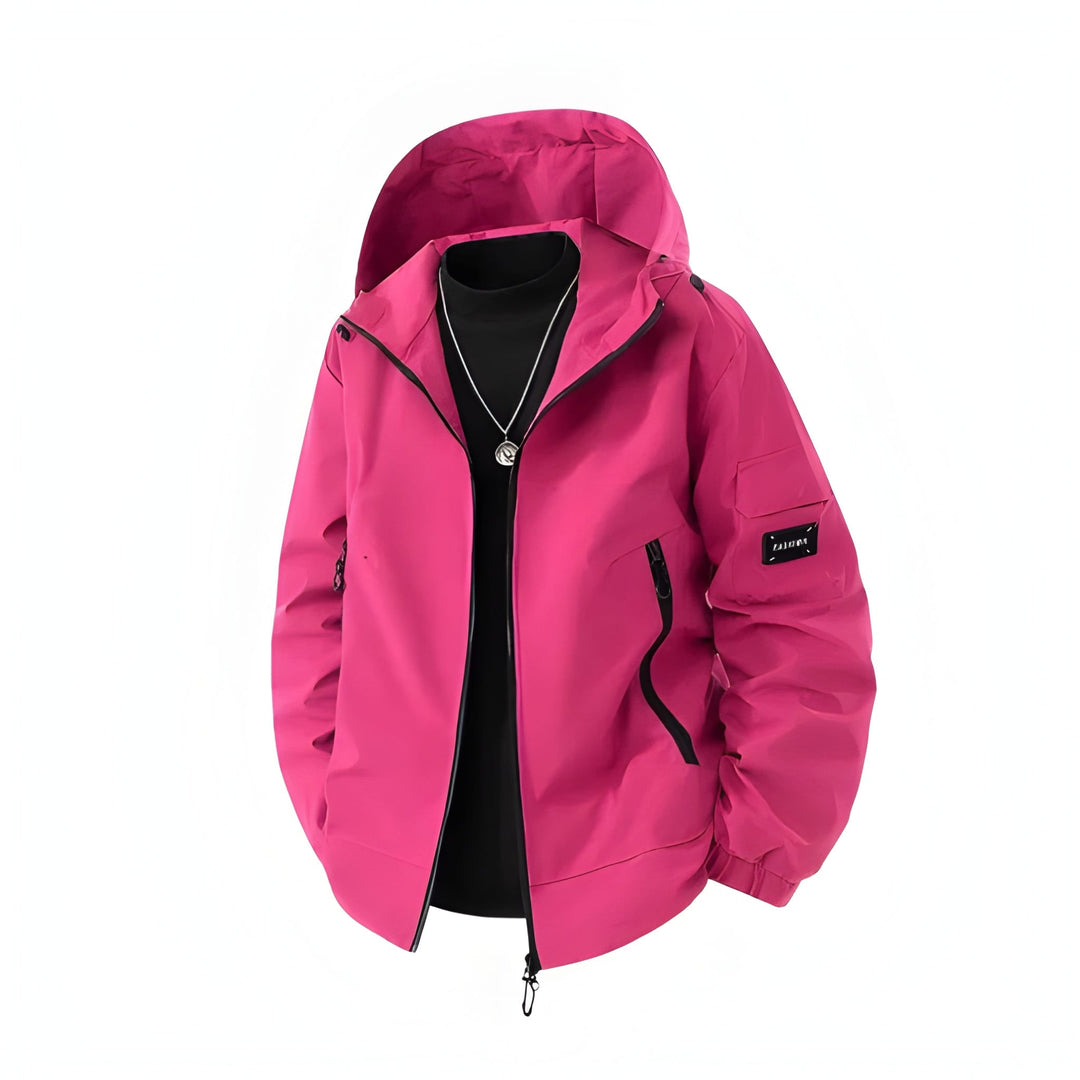 Men's Winter Ski Jacket with Hood - Windproof & Insulated - Pink