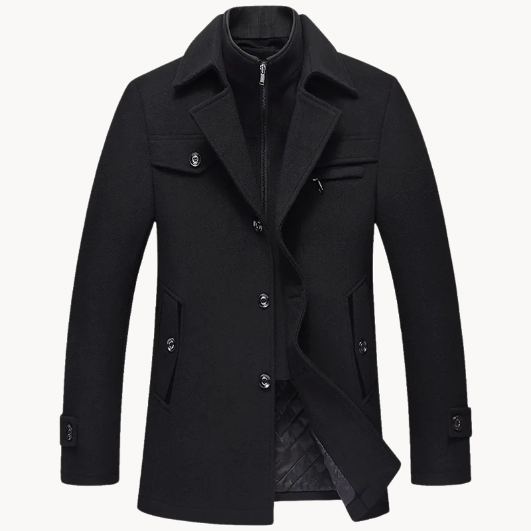 Men's Wool Blazer Jacket - Classic Tailored Fit - Black