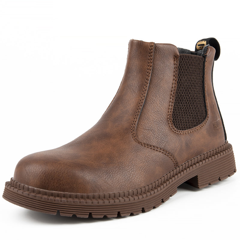 Men's Work Boots - Durable Safety Shoes with Anti-Perforation - Brown