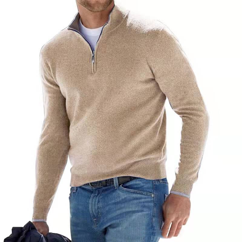 Men's Zip Sweater - Timeless Everyday Comfort - Khaki