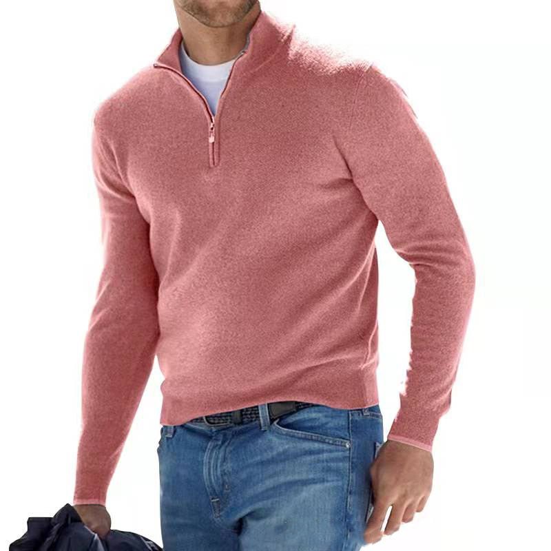 Men's Zip Sweater - Timeless Everyday Comfort - Pink