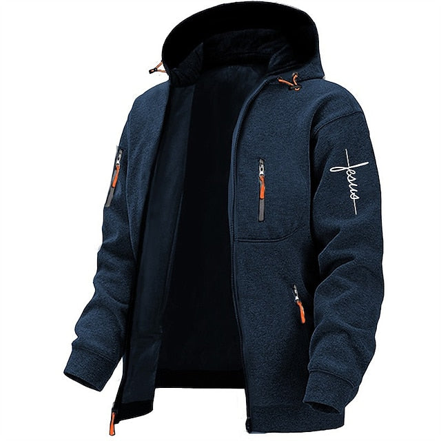 Men's Zip-Up Hoodie Winter Jacket - Casual Comfort - Blue