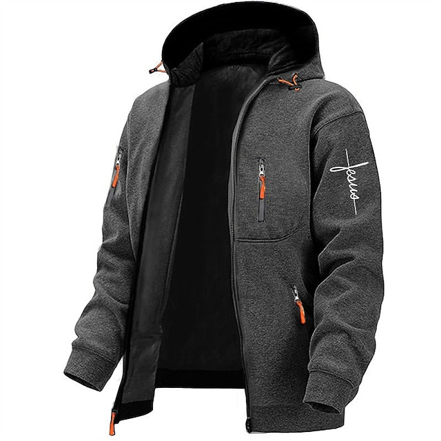 Men's Zip-Up Hoodie Winter Jacket - Casual Comfort - Dark Grey