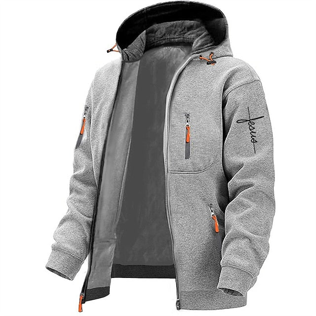 Men's Zip-Up Hoodie Winter Jacket - Casual Comfort - Light Grey