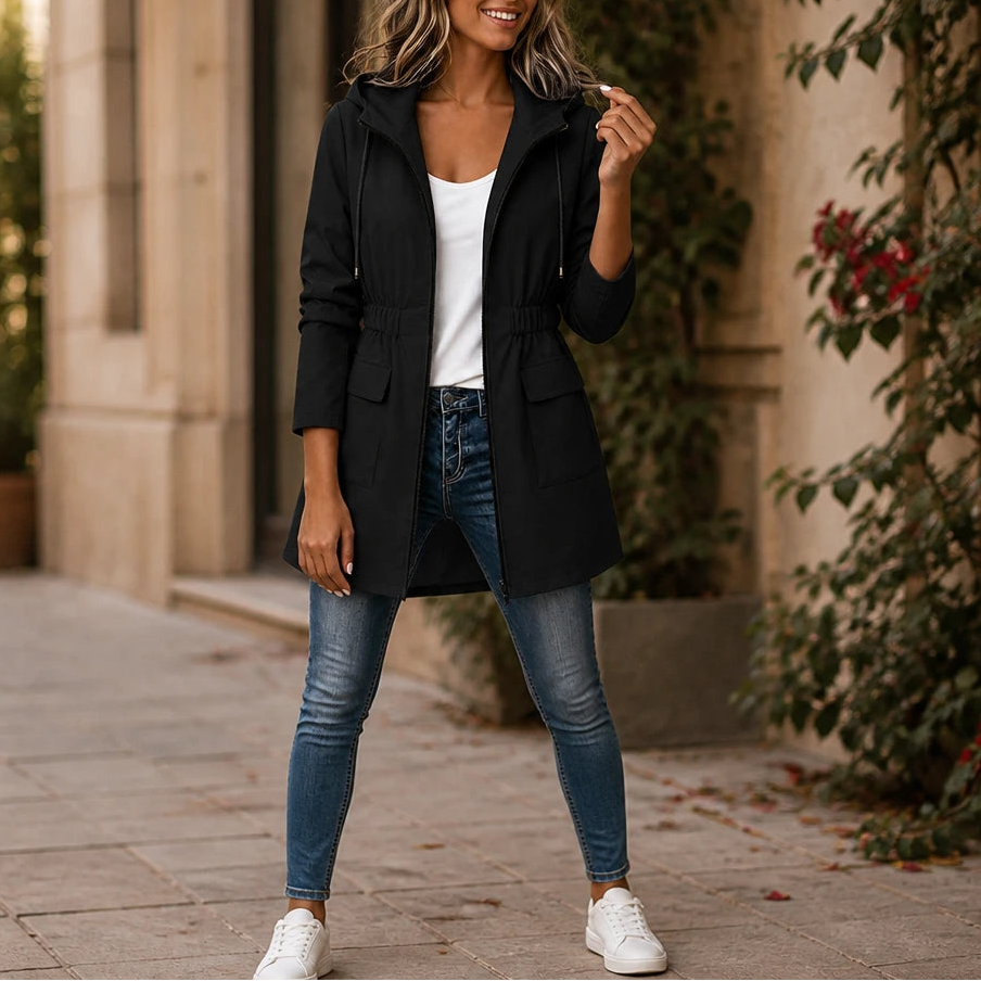 Women's Adjustable Waist Hooded Parka – Relaxed Fit - Navy