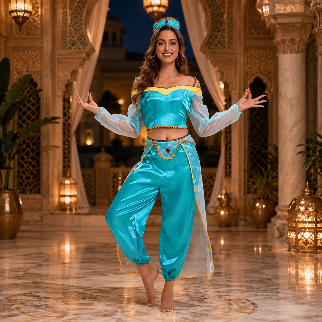 Women's Arabian Princess Halloween Costume – Off Shoulder Party Outfit - Blue