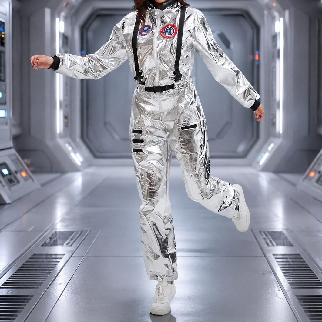 Women's Astronaut Jumpsuit Halloween Costume – White - White