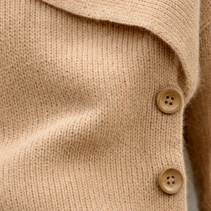 Women's Asymmetrical Fold-Over Collar Knit Sweater - Relaxed Fit