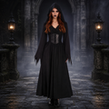 Women's Black Vampire Halloween Costume - Hooded Corset Waist