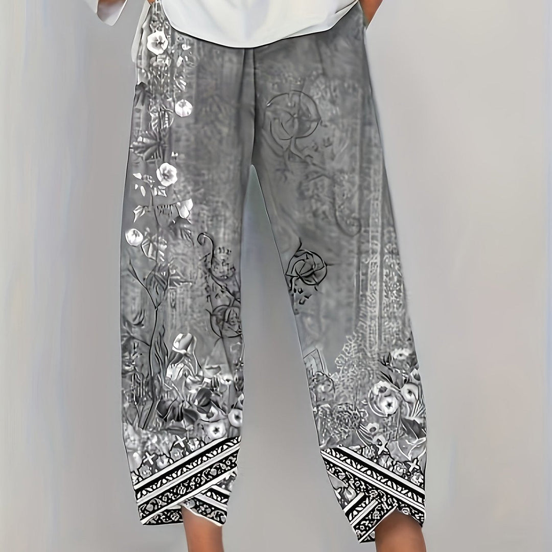 Women's Botanical Cropped Pants in black retro, Relaxed Fit