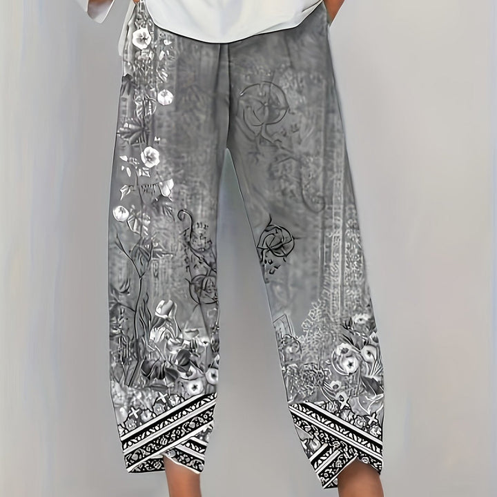 Women's Botanical Cropped Pants in black retro, Relaxed Fit