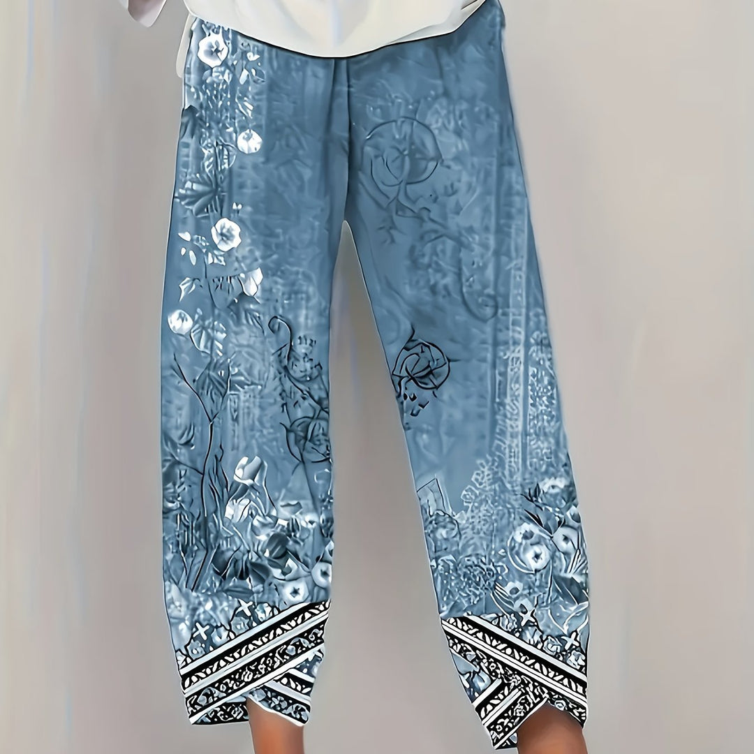 Women's Botanical Cropped Pants in blue retro, Relaxed Fit
