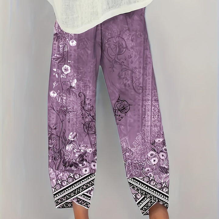 Women's Botanical Cropped Pants in purple retro, Relaxed Fit