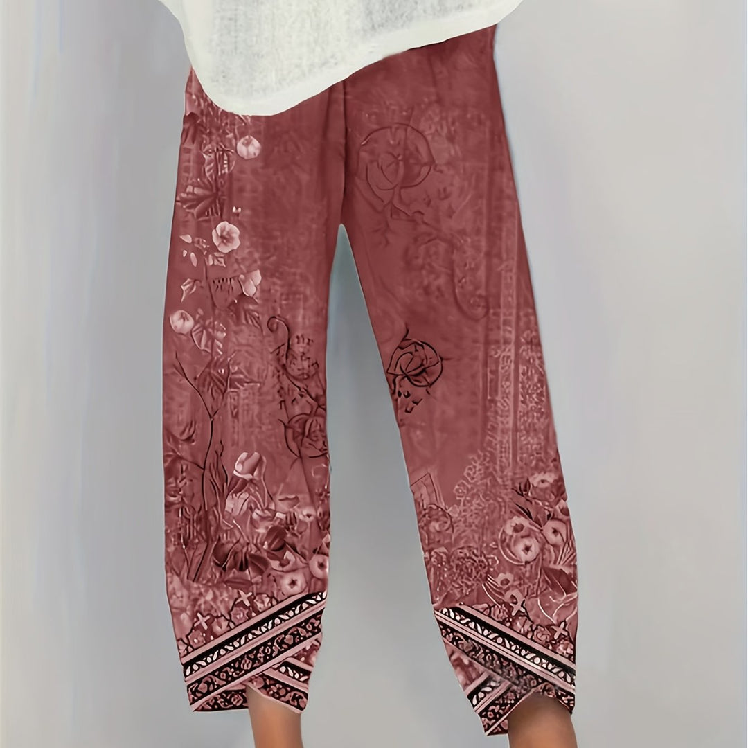 Women's Botanical Cropped Pants in red retro, Relaxed Fit