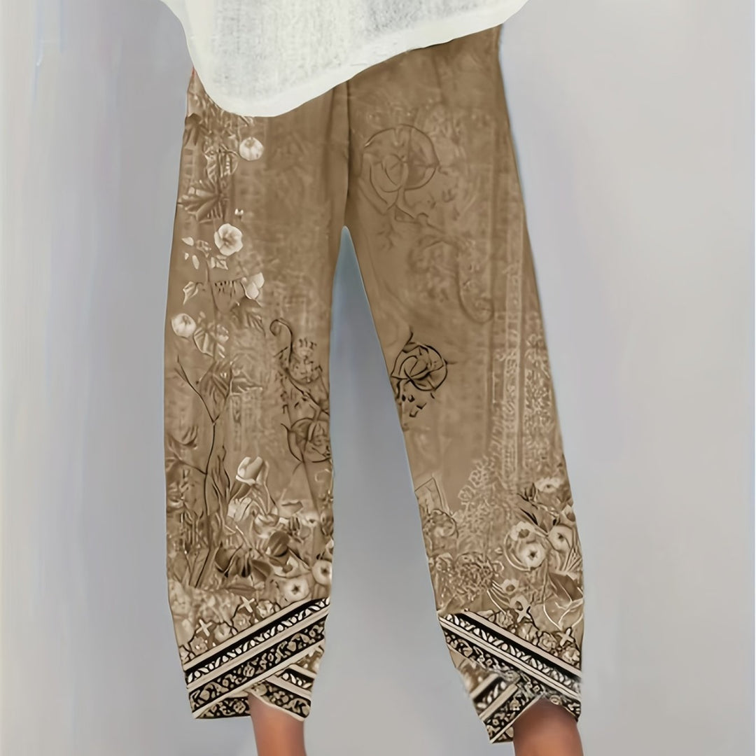 Women's Botanical Cropped Pants in yellow retro, Relaxed Fit