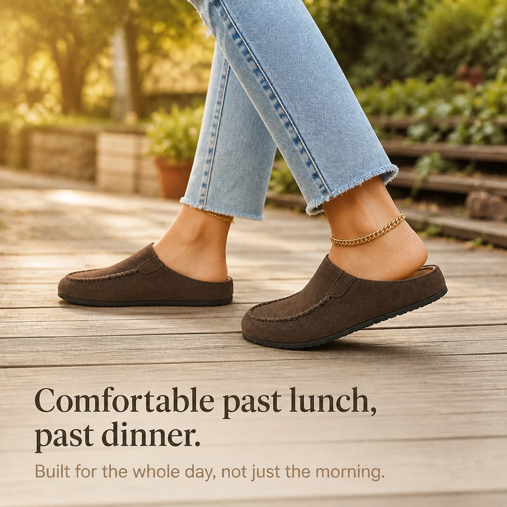 Women's Brown Backless Round-Toe Flat Shoes
