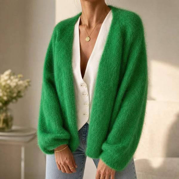 Women's Brushed Mohair Cardigan - Open Front Relaxed Fit