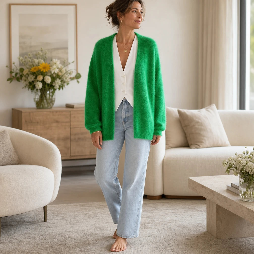Women's Brushed Mohair Cardigan - Open Front Relaxed Fit