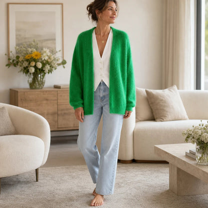 Women's Brushed Mohair Cardigan - Open Front Relaxed Fit
