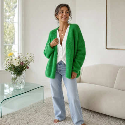 Women's Brushed Mohair Cardigan - Open Front Relaxed Fit