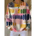 Women's Button-Neck Print Sweatshirt - Relaxed Crew