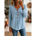 Women's Buttoned V-Neck Ribbed Top - Relaxed Fit