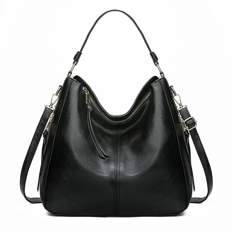 Women's Casual Retro Shoulder Bag in black, Soft Structured Design
