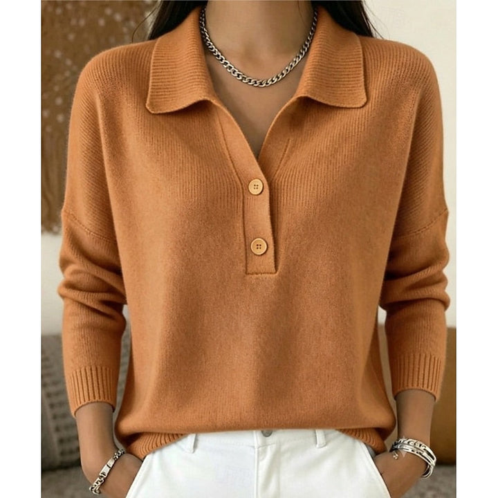 Women's Collared Button Pullover in light brown, Refined Comfort