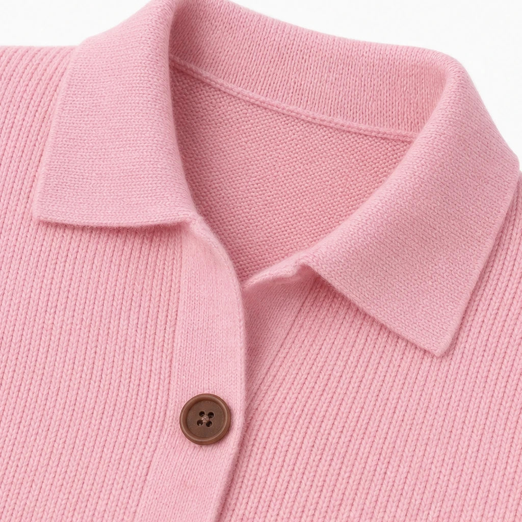 Women's Contrast-Button Turn-Back Collar Knit Cardigan