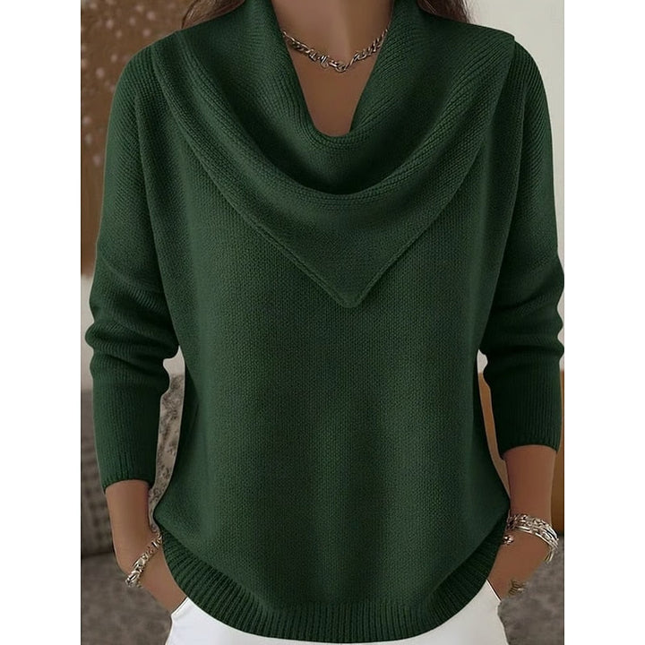 Women's Cowl-Neck Sweater in green, Elegant Draped Knit