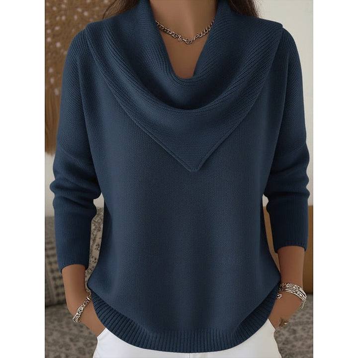 Women's Cowl-Neck Sweater in navy, Elegant Draped Knit
