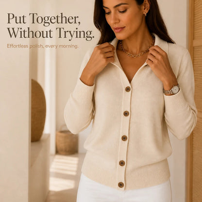 Women's Cropped Knit Cardigan with Turn-Down Collar