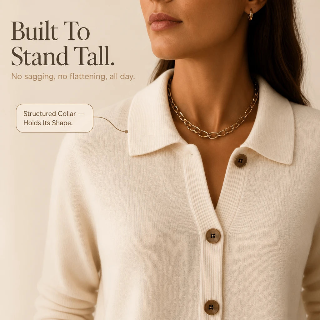 Women's Cropped Knit Cardigan with Turn-Down Collar