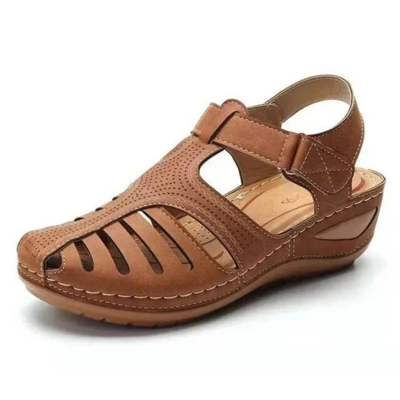 Women's Cushioned Comfort Sandals in brown, Adjustable Wedge Support