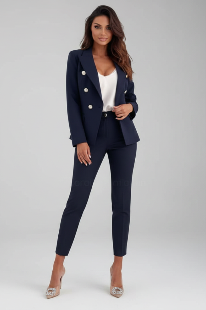 Women's Double-Breasted Blazer Suit Set in navy, Tailored Two-Piece
