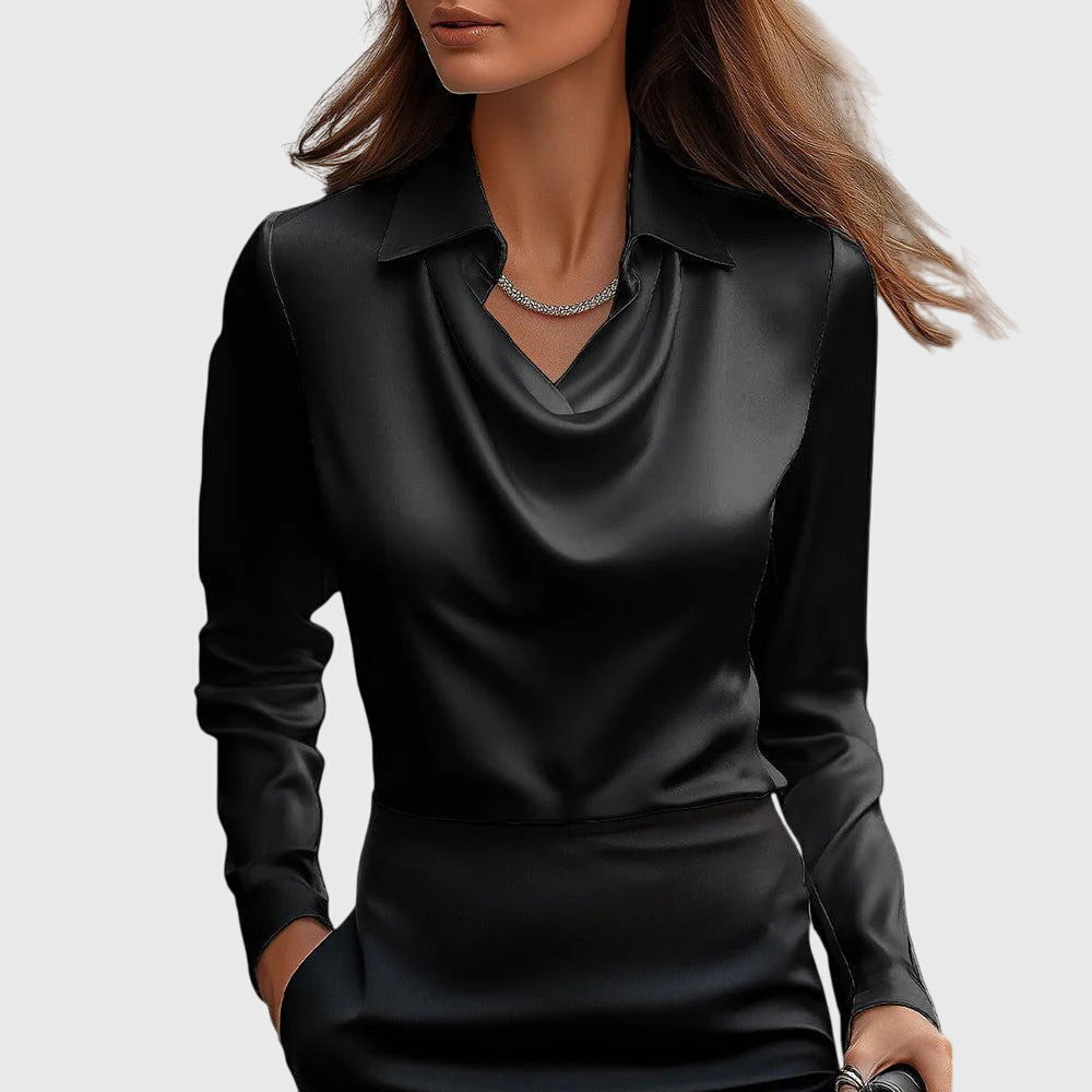 Women's Draped Blouse in black, Elegant Neckline